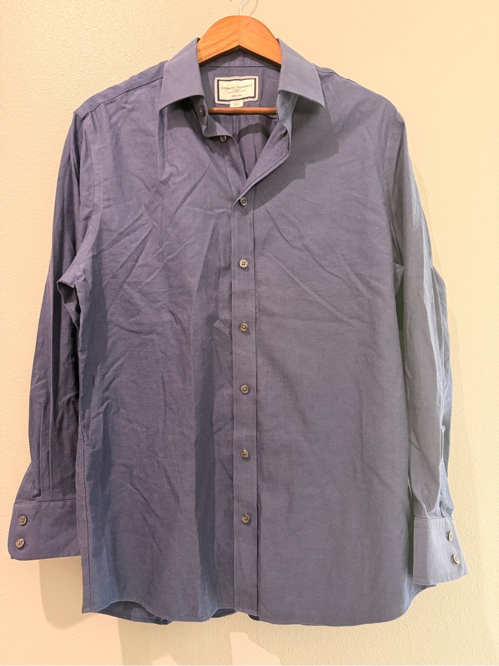 Charles Tyrwhitt Men's Slate Blue Texture Dress Shirt Non Iron Made in London